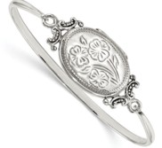 Sterling Silver Oval Floral Design Locket Bangle Bracelet