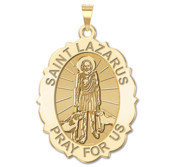 Saint Lazarus Scalloped Oval Religious Medal   EXCLUSIVE 