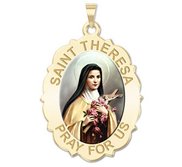 Saint Theresa   Scalloped Oval Religious Medal  Color EXCLUSIVE 