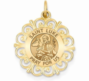 Saint Luke Round Filigree Religious Medal   EXCLUSIVE 