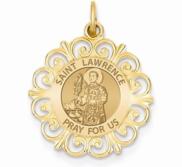 Saint Lawrence of Rome Round Filigree Religious Medal   EXCLUSIVE 