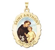 Saint Anthony Scalloped Oval Religious Medal  Color EXCLUSIVE 