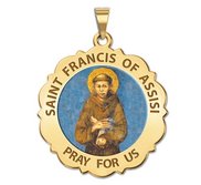 Saint Francis of Assisi Scalloped Round Religious Medal  Color EXCLUSIVE 