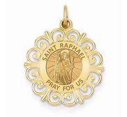 Saint Raphael Round Filigree Religious Medal   EXCLUSIVE 