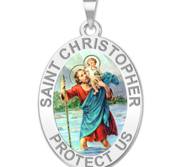 Saint Christopher OVAL Religious Medal   Color EXCLUSIVE 