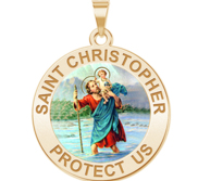 Saint Christopher Round Religious Medal    Color EXCLUSIVE 