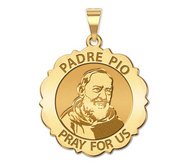 Padre Pio Scalloped Round Religious Medal  EXCLUSIVE 