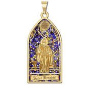 Saint Benedict   Stained Glass Religious Medal  EXCLUSIVE 