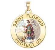 Saint Florian Round Religious Medal   Color EXCLUSIVE 