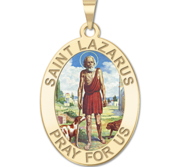 Saint Lazarus Oval Color Religious Medal   EXCLUSIVE 