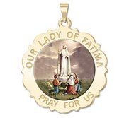 Our Lady of Fatima Scalloped Round Religious Medal   Color EXCLUSIVE 