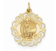 Saint Cecilia Round Filigree Religious Medal   EXCLUSIVE 