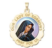 Our Lady of Sorrows Scalloped Round Religious Medal  Color EXCLUSIVE 