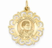 Saint Genesius Round Filigree Religious Medal   EXCLUSIVE 