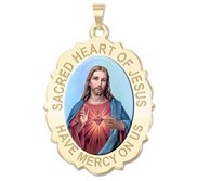 Sacred Heart of Jesus Scalloped Religious Medal  Color EXCLUSIVE 