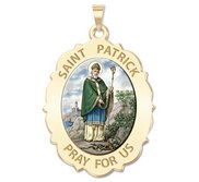 Saint Patrick Religious Medal Scalloped OVAL  Color EXCLUSIVE 