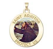 Saint Adjutor Round Religious Medal   Color  EXCLUSIVE 