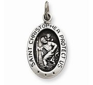 Sterling Silver Antiqued Saint Christopher Oval Religious Medal