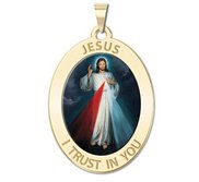 Divine Mercy Oval Religious Medal  Color EXCLUSIVE 