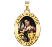 Saint Agatha Religious Color Oval Medal   EXCLUSIVE 