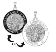 Saint Christopher Round Religious Medal  w  Black Enamel or White Enamel    EXCLUSIVE 