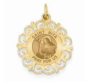 Saint Rita Round Filigree Religious Medal   EXCLUSIVE 