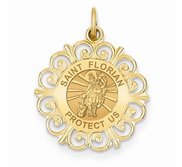 Saint Florian Round Filigree Religious Medal   EXCLUSIVE 