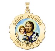 Saint Joseph Scalloped Religious Medal  Color EXCLUSIVE 