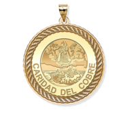 Caridad Del Cobre Round Rope Border Religious Medal