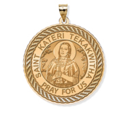 Saint Kateri Tekakwitha Round Rope Border Religious Medal