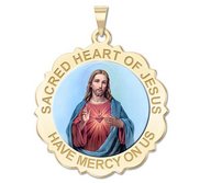 Sacred Heart of Jesus Scalloped Religious Medal  Color EXCLUSIVE 