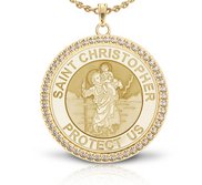 Saint Christopher Diamond Studded Round Religious Medal    EXCLUSIVE 