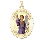 Saint Gabriel Scalloped Oval Religious Medal   Color EXCLUSIVE 