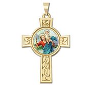 Saint Christopher Cross Religious Medal   Color EXCLUSIVE 