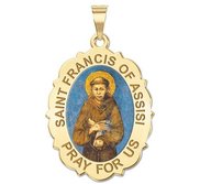 Saint Francis of Assisi Scalloped Oval Religious Medal   EXCLUSIVE 