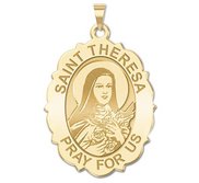 Saint Theresa   Scalloped Oval Religious Medal  EXCLUSIVE 