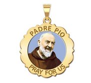 Padre Pio Scalloped Round Religious Medal  Color EXCLUSIVE 