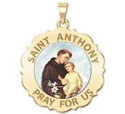 Saint Anthony Scalloped Round Religious Medal  Color EXCLUSIVE 