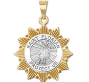 Saint Florian Two Tone Sun Border Religious Medal  EXCLUSIVE 