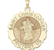 Saint Christopher Scalloped Round Religious Medal    EXCLUSIVE 