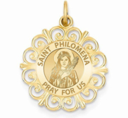 Saint Philomena Round Filigree Religious Medal   EXCLUSIVE 