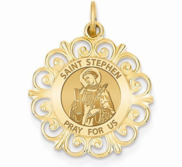 Saint Stephen Round Filigree Religious Medal   EXCLUSIVE 