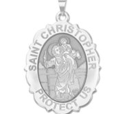 Saint Christopher Scalloped OVAL Religious Medal   EXCLUSIVE 