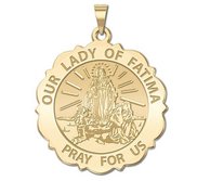 Our Lady of Fatima Scalloped Round Religious Medal   EXCLUSIVE 