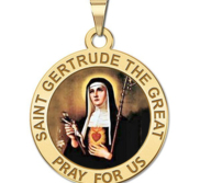 Saint Gertrude The Great Round Religious Medal Color