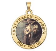 Saint Francis of Assisi Round Religious Medal   embracing Christ  Color EXCLUSIVE 