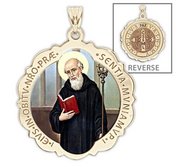 Saint Benedict Scalloped Round Religious Medal  Color EXCLUSIVE 