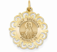 Saint Brendan Round Filigree Religious Medal   EXCLUSIVE 