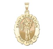 Saint Sebastian   Scalloped  Oval Religious Medal  EXCLUSIVE 