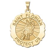 Saint Florian Scalloped Round Religious Medal   EXCLUSIVE 